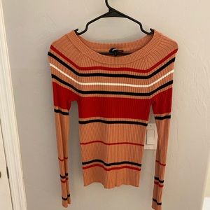 Express Ribbed Bateau Neck Striped Sweater
